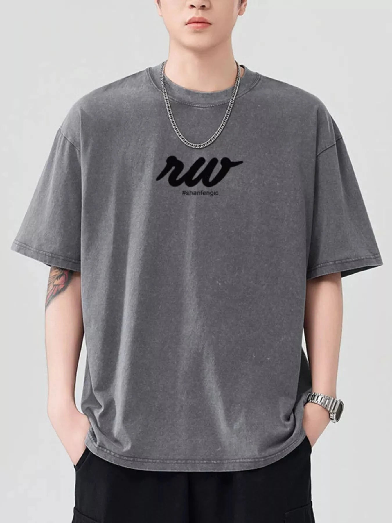 Men's Round Neck Short Sleeve T-Shirt Grey / S