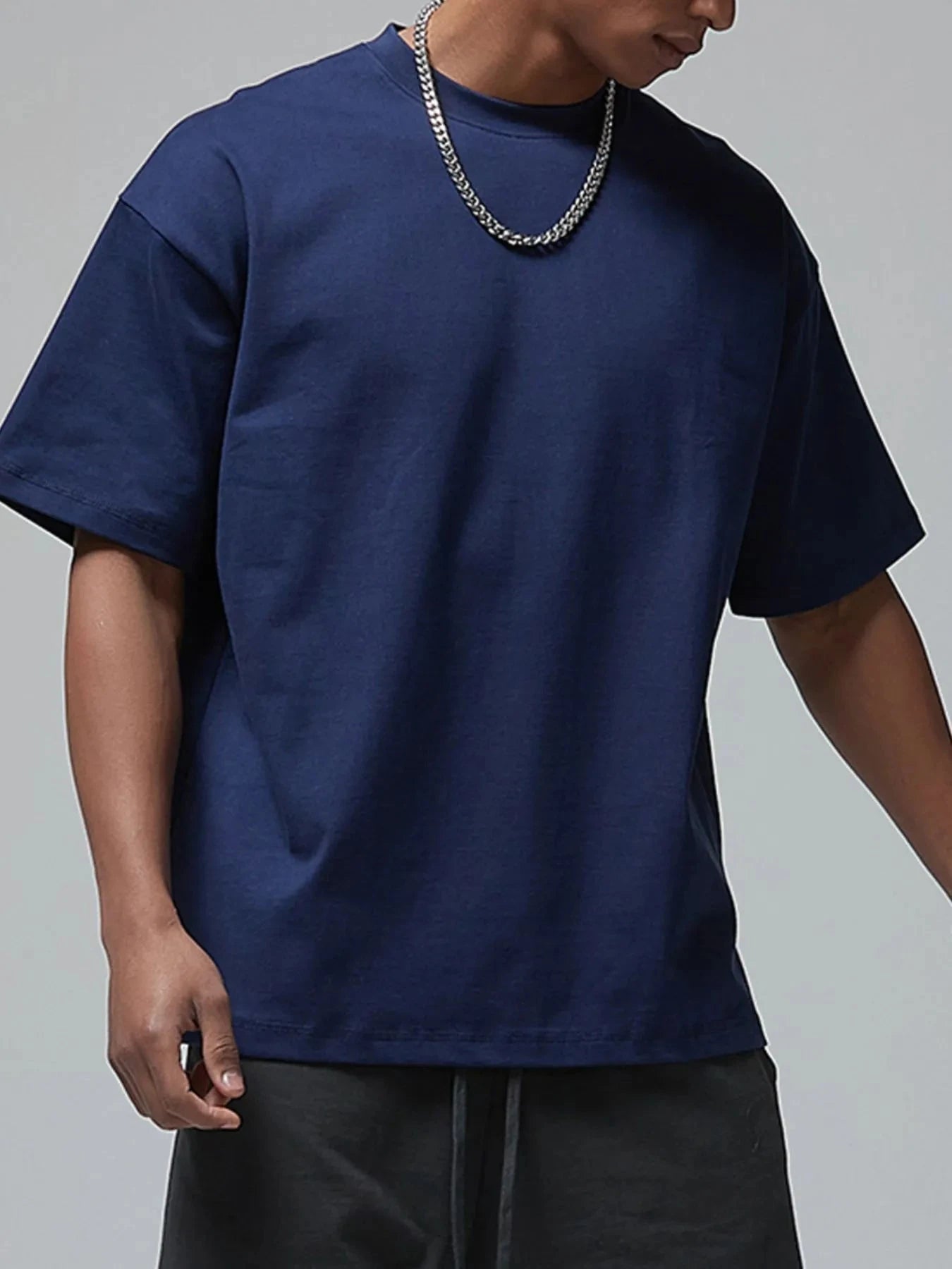 Men's Round Neck Short Sleeve T-Shirt Navy Blue / S