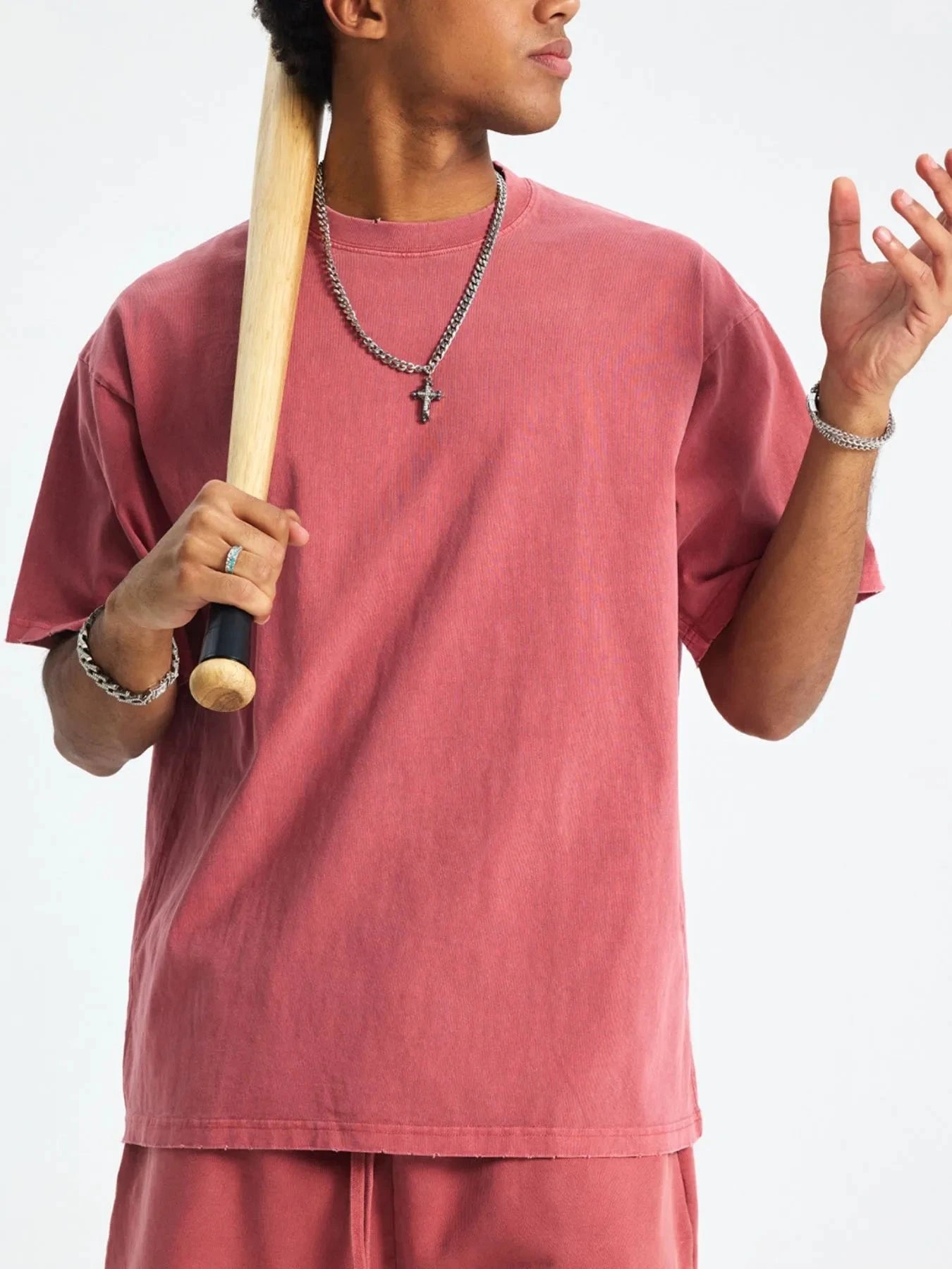 Men's Round Neck Short Sleeve T-Shirt Retro Brick Red / S