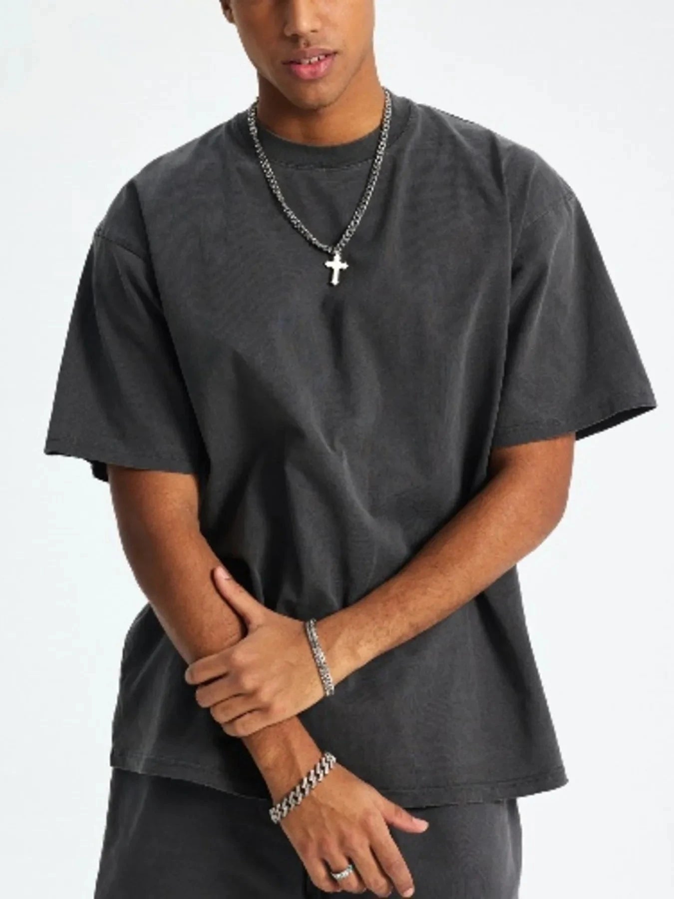 Men's Round Neck Short Sleeve T-Shirt Retro Dark Gray / S