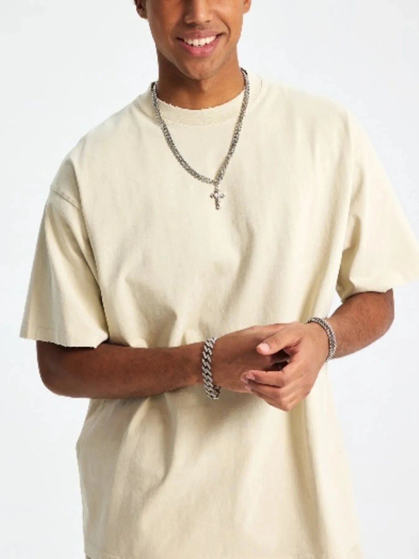 Men's Round Neck Short Sleeve T-Shirt Vintage Apricot / S