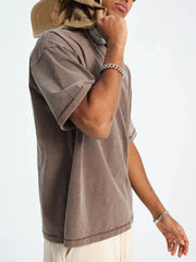 Men's Round Neck Short Sleeve T-Shirt Washed Brown / S