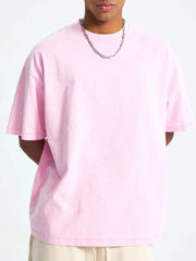 Men's Round Neck Short Sleeve T-Shirt Washed Pink / S