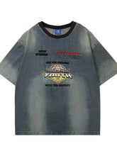 Men's Round Neck Washed Denim Top