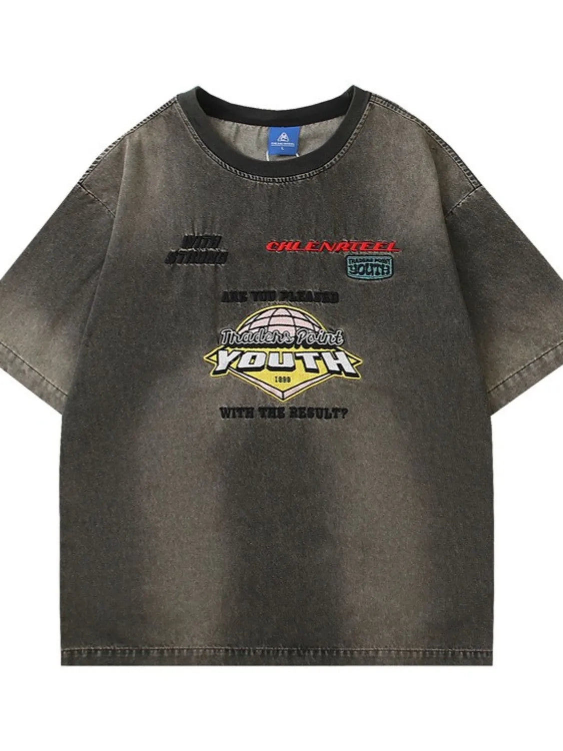 Men's Round Neck Washed Denim Top Black / M