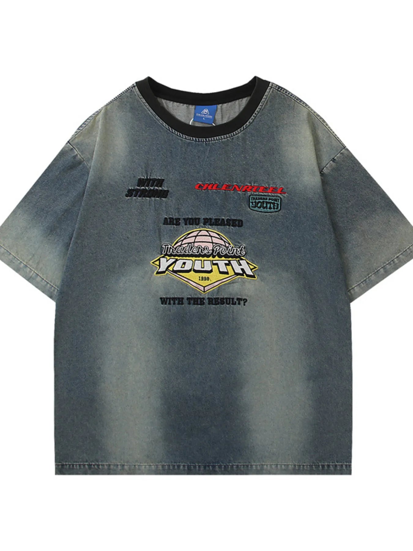 Men's Round Neck Washed Denim Top Blue / M