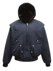 Men's Sherpa Lined Hooded Bomber Jacket Navy Blue / M
