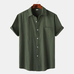 Men's Short Sleeve Button Down Shirt with Chest Pocket Army Green / S