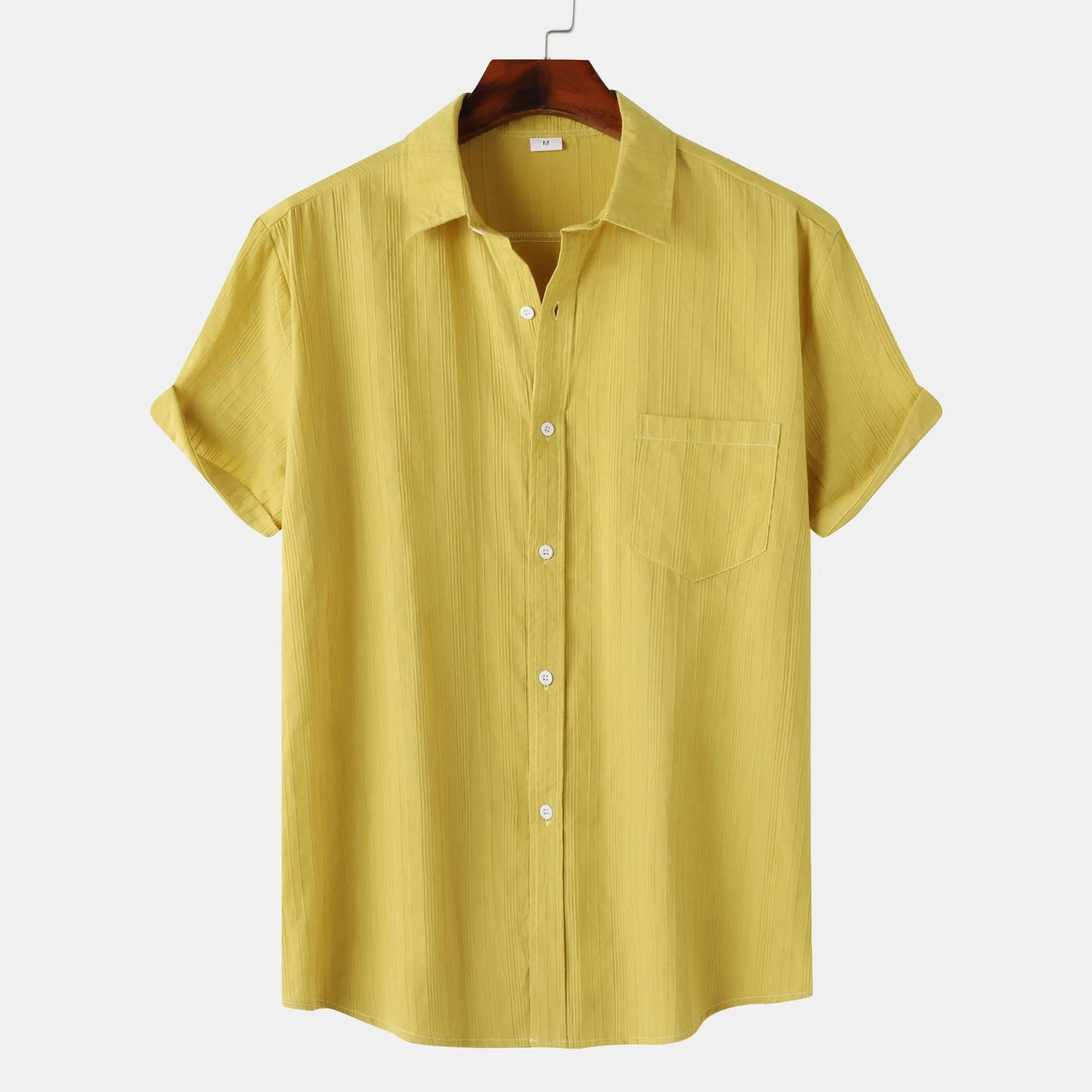 Men's Short Sleeve Button Down Shirt with Chest Pocket Yellow / S