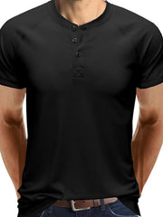 Men's Short Sleeve Henley Button Top Black / S