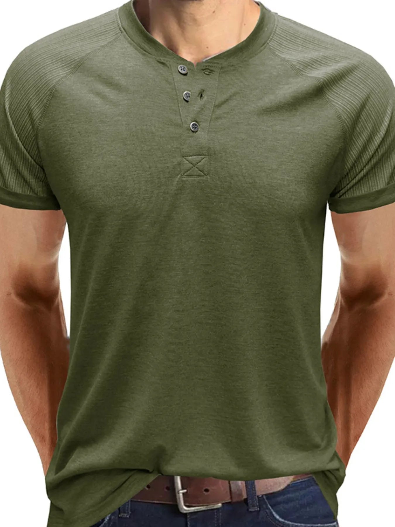 Men's Short Sleeve Henley Button Top Moss / S