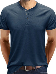 Men's Short Sleeve Henley Button Top Peacock Blue / S