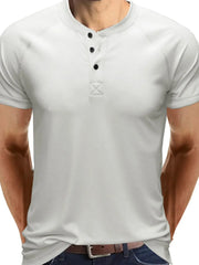 Men's Short Sleeve Henley Button Top White / S
