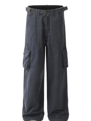 Men's Straight Cargo Pants with Multiple Pockets Blue / S