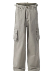 Men's Straight Cargo Pants with Multiple Pockets Grey / S