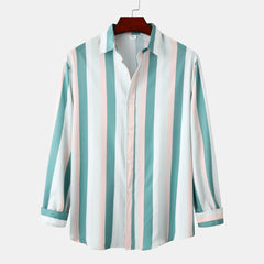 Men's Striped Button-Down Long Sleeve Shirt Pink/Green / S