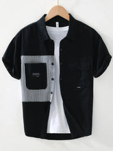 Men's Striped Button Front Short Sleeve Shirt Black / 170/88A