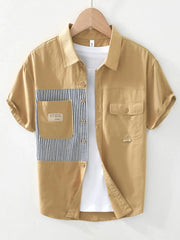 Men's Striped Button Front Short Sleeve Shirt Khaki / 170/88A