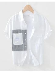 Men's Striped Button Front Short Sleeve Shirt White / 170/88A