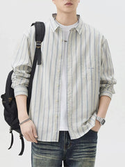 Men's Striped Button Up Long Sleeve Shirt