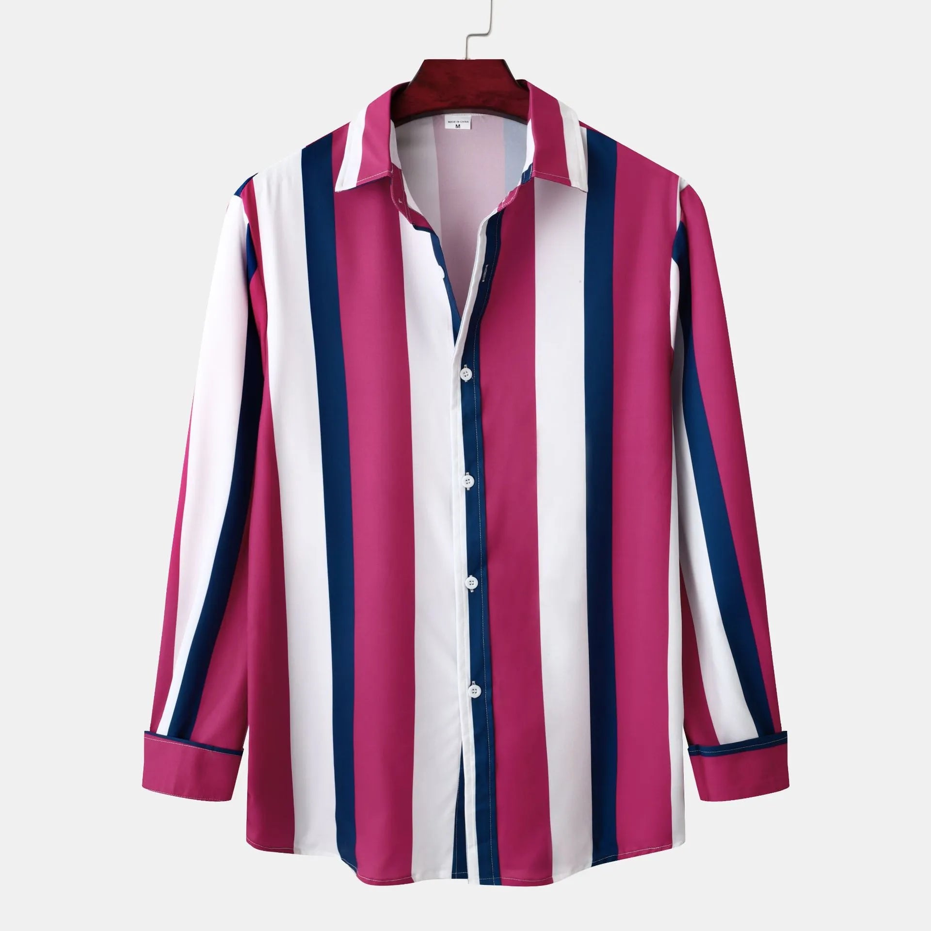 Men's Striped Button Up Long Sleeve Shirt Cerise / S