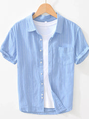 Men's Striped Collared Neck Short Sleeve Shirt Blue / 170/88A