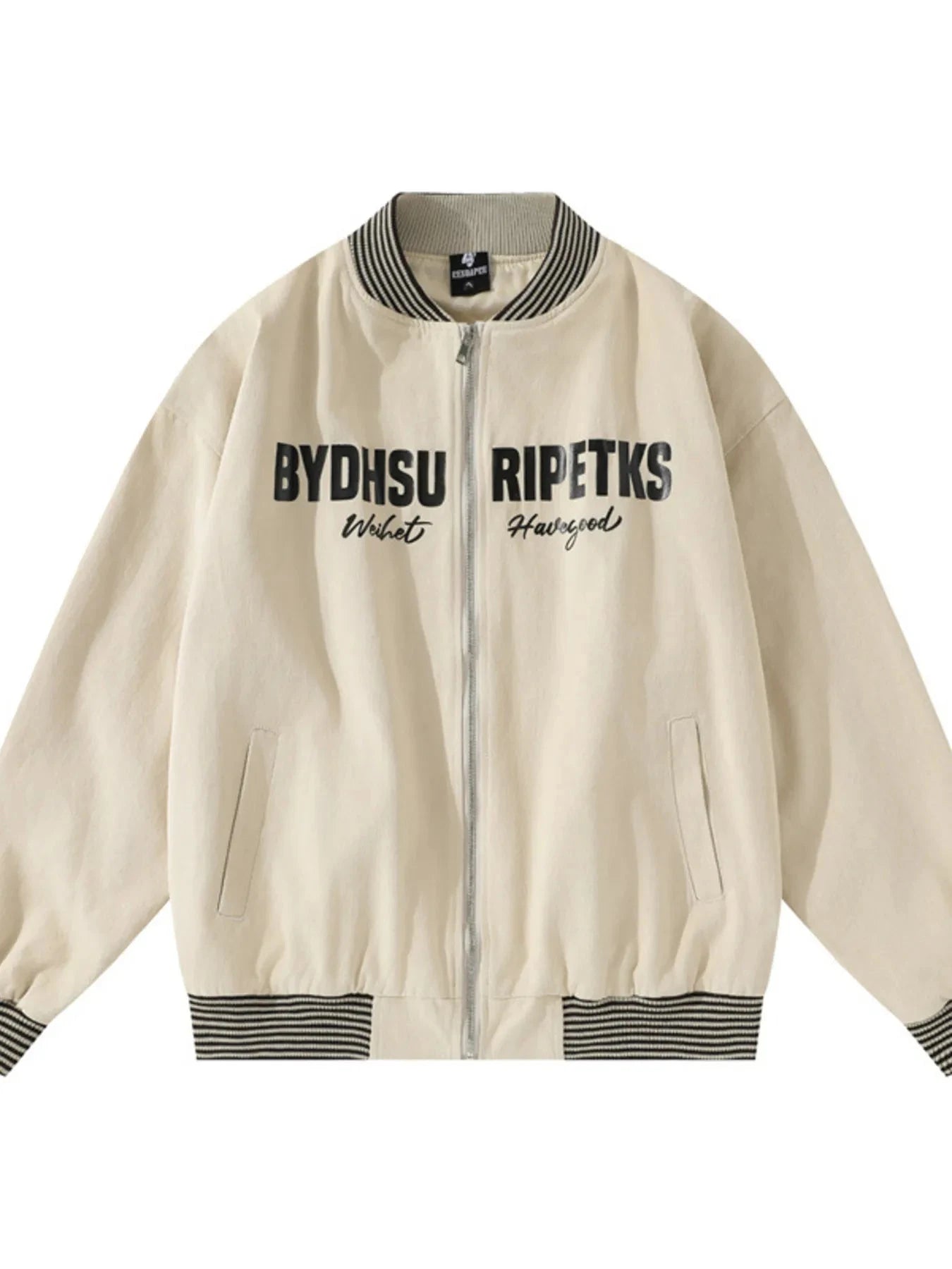 Men's Striped Hem Zip Up Jacket Creamy-white / M