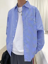 Men's Striped Long Sleeve Button-Up Shirt Blue / M