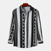 Men's Striped Long Sleeve Casual Shirt Black / S