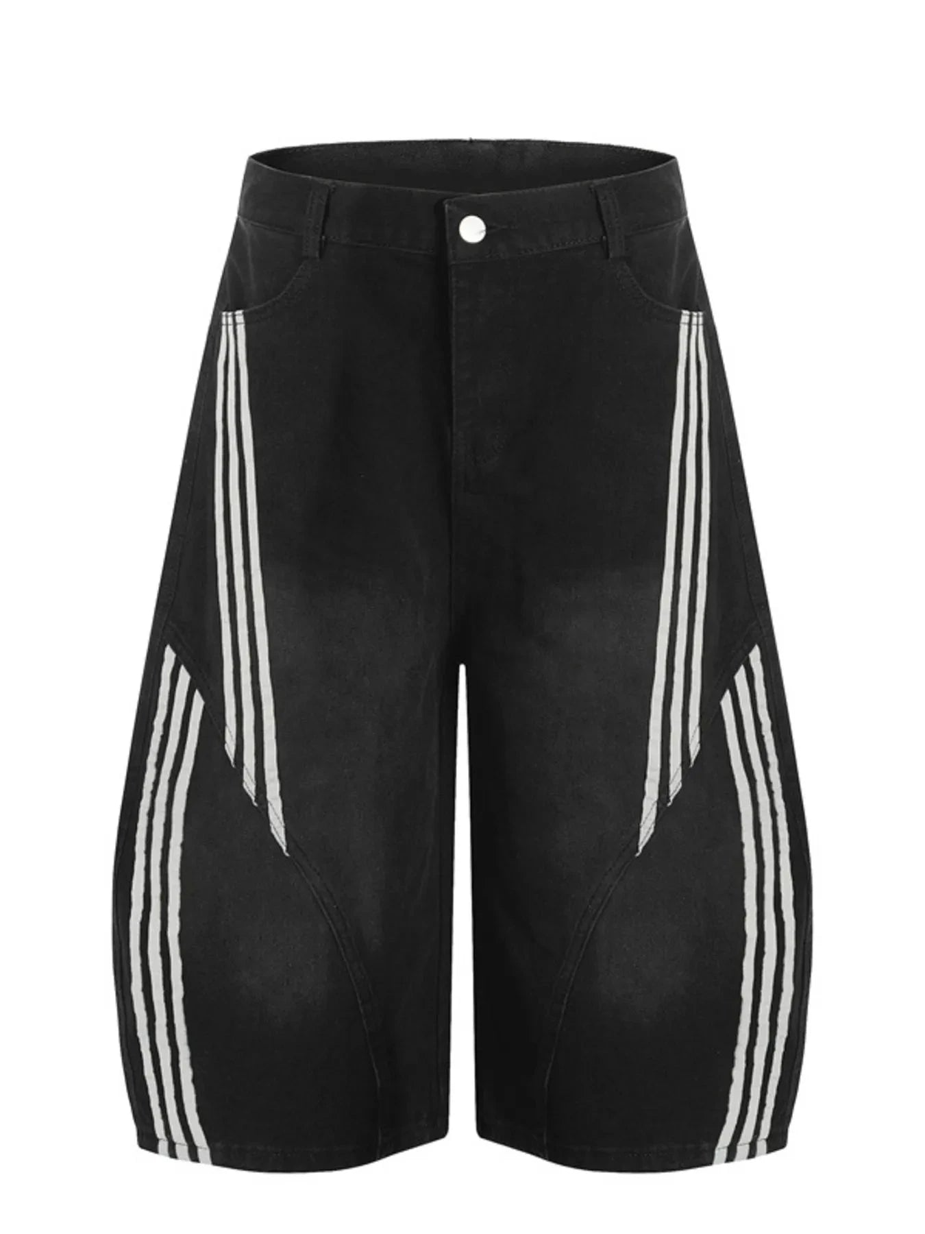 Men's Striped Loose Fit Denim Shorts Black / S