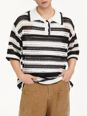 Men's Striped Openwork Knit Polo