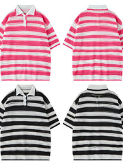Men's Striped Openwork Knit Polo