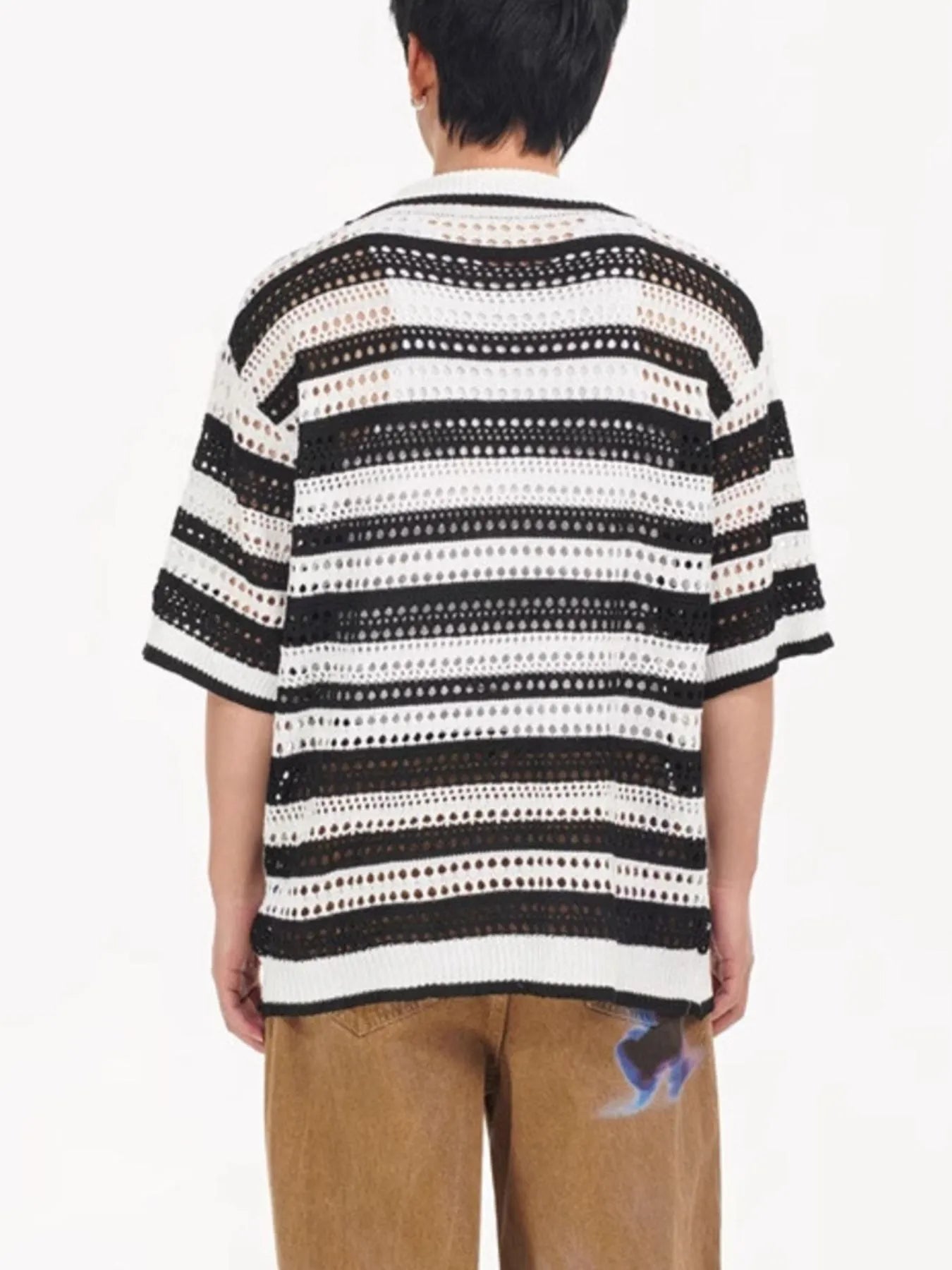 Men's Striped Openwork Knit Polo