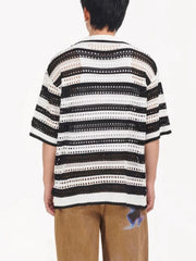 Men's Striped Openwork Knit Polo