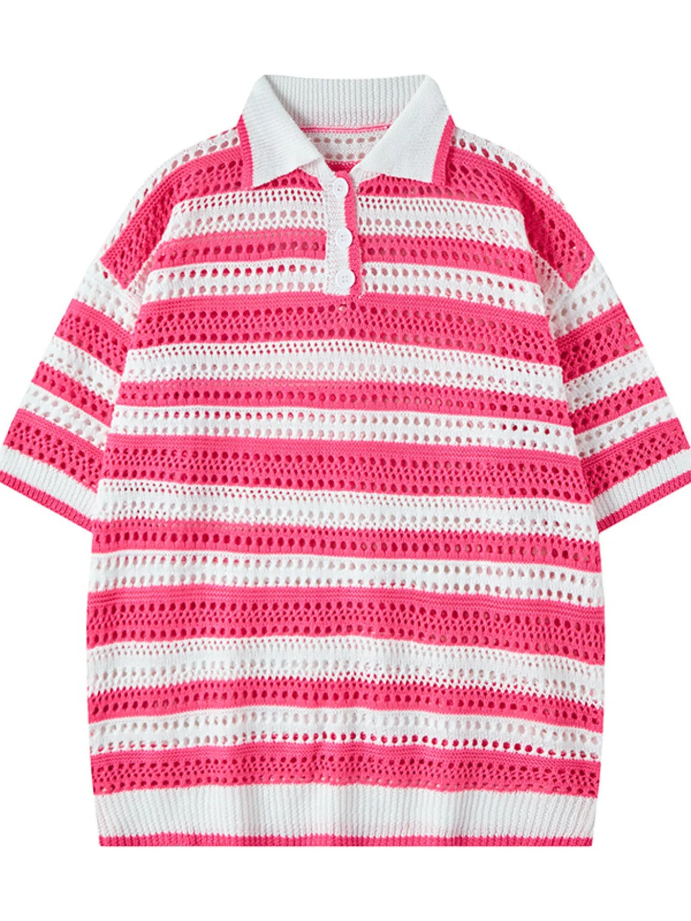 Men's Striped Openwork Knit Polo Rose Red / S