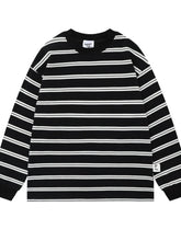 Men's Striped Round Neck Long Sleeve T-Shirt Black / S