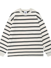 Men's Striped Round Neck Long Sleeve T-Shirt White / S