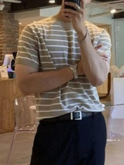 Men's Striped Round Neck Short Sleeve T-Shirt