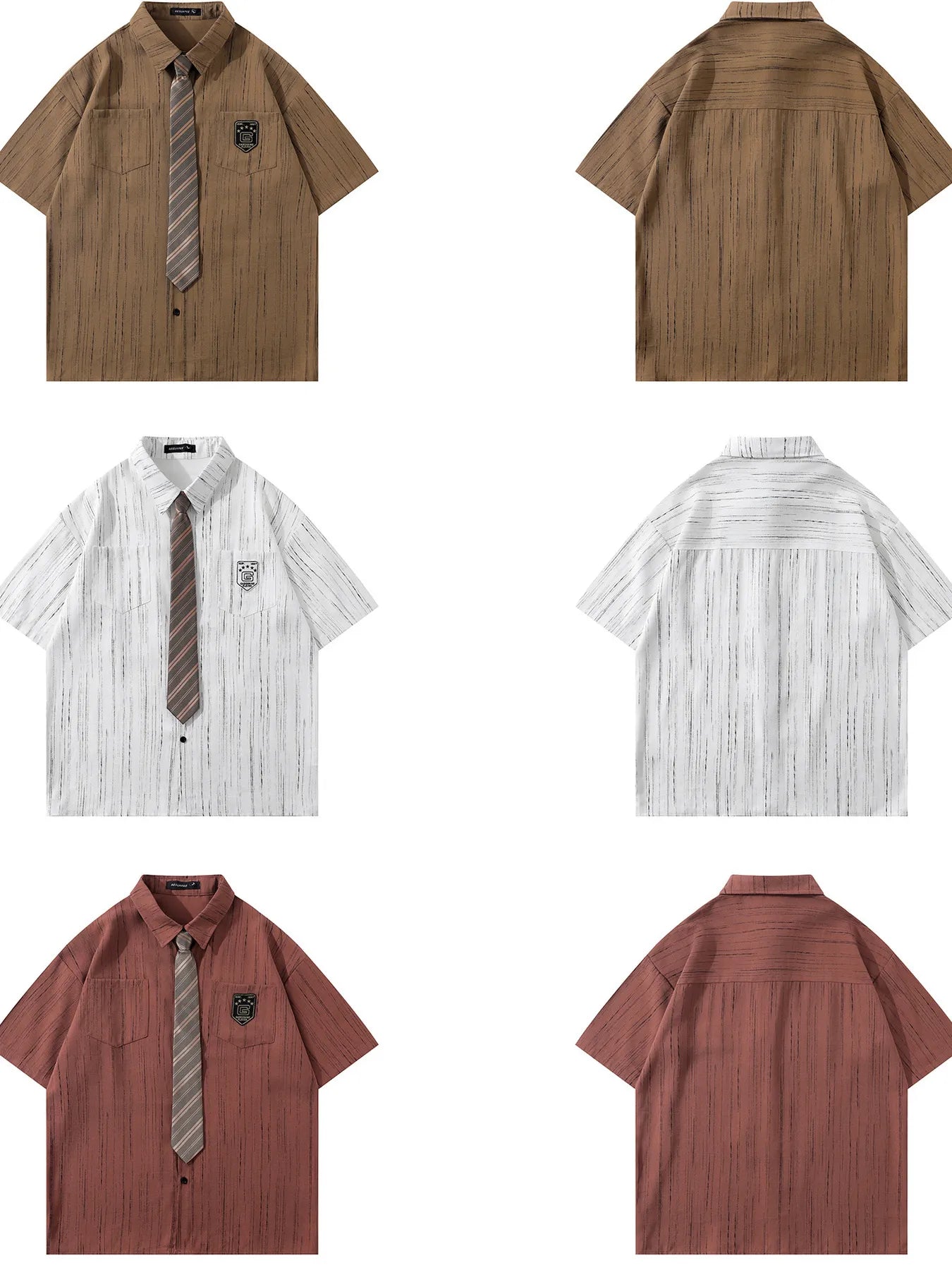 Men's Striped Short Sleeve Shirt with Tie