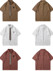 Men's Striped Short Sleeve Shirt with Tie