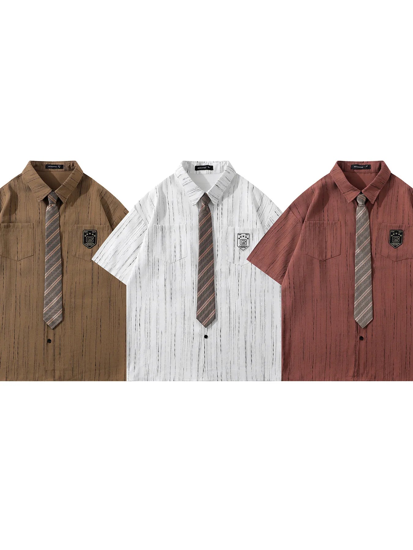 Men's Striped Short Sleeve Shirt with Tie