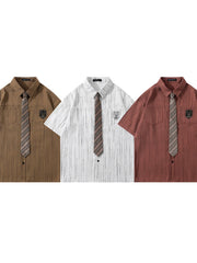 Men's Striped Short Sleeve Shirt with Tie
