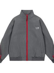 Men's Striped Zip Up Long Sleeve Jacket Gray / M