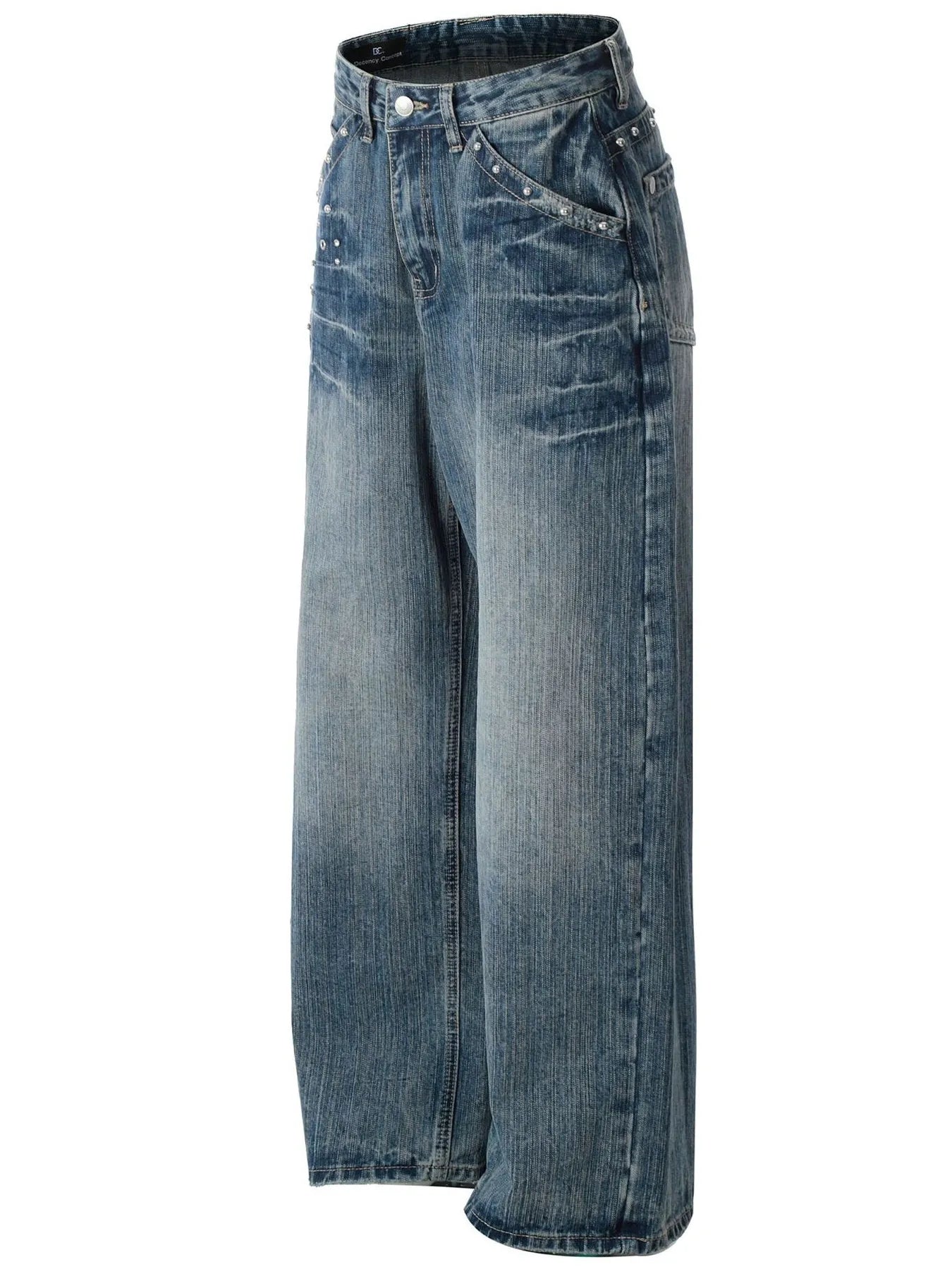 Men's Studded Washed Wide-Leg Jeans