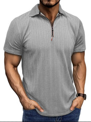 Men's Textured Quarter-Zip Polo Shirt Gray / S