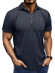 Men's Textured Quarter-Zip Polo Shirt Navy / S
