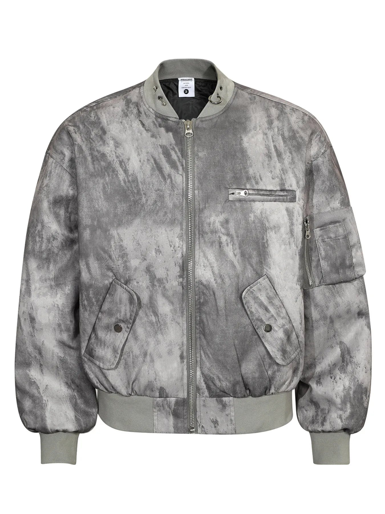 Men's Tie-Dye Zip-Up Bomber Jacket Gray / M