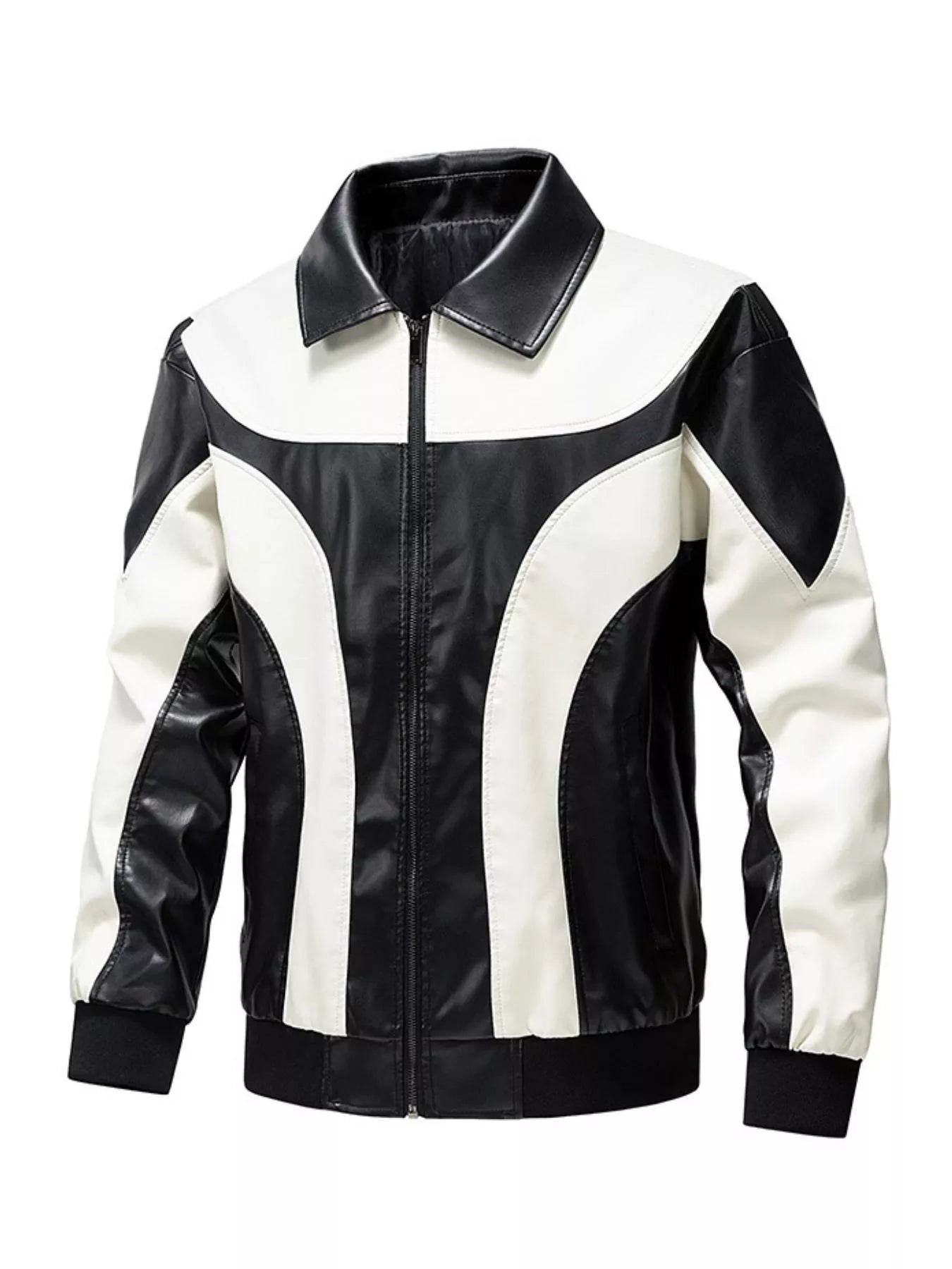 Men's Two-Tone Zip Up Leather Jacket White / S