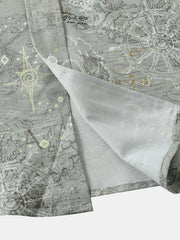 Men's Vintage Map Print Short Sleeve Button Down Shirt
