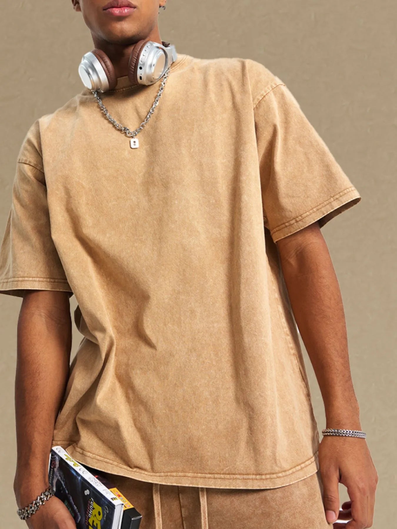 Men's Vintage Washed Oversized T-Shirt Khaki / S